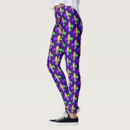 Mardi Gras Lila Grönt och Guld New Orleans Leggings