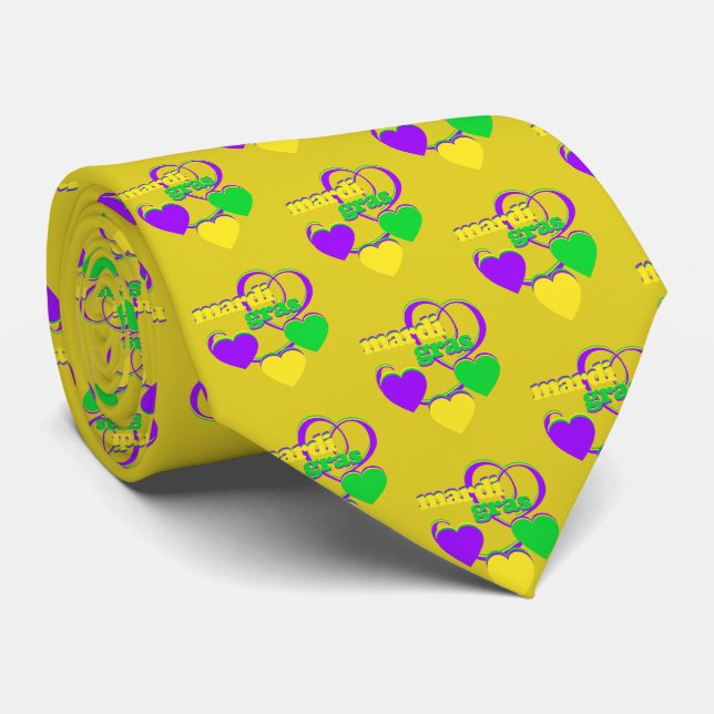Mardi Gras Lila Gult  Grönt Cute Hearts Slips (Rullad)