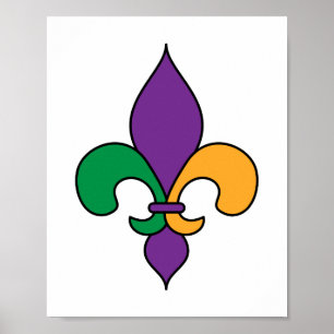 Mardi Gras Lila Gult Grönt Fleur de Lis Poster