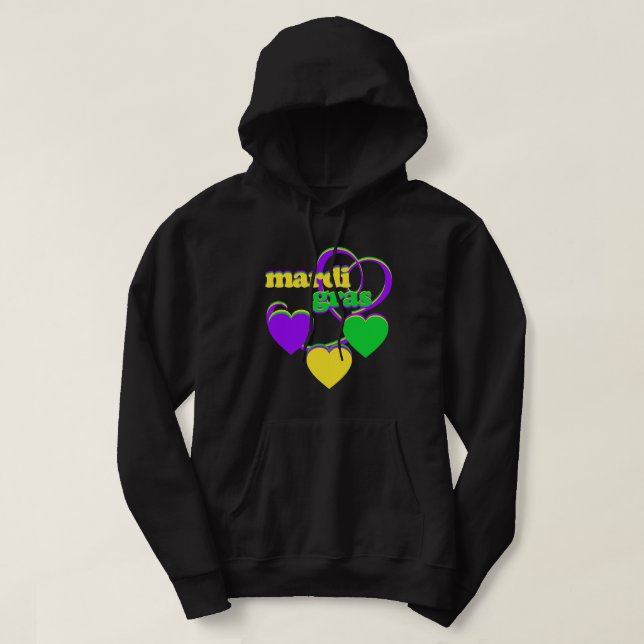 Mardi Gras Lila Gult Grönt Heart Cute Carnival Hoodie (Design framsida)