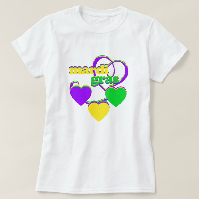 Mardi Gras Lila Gult Grönt Heart Cute Carnival T Shirt (Design framsida)