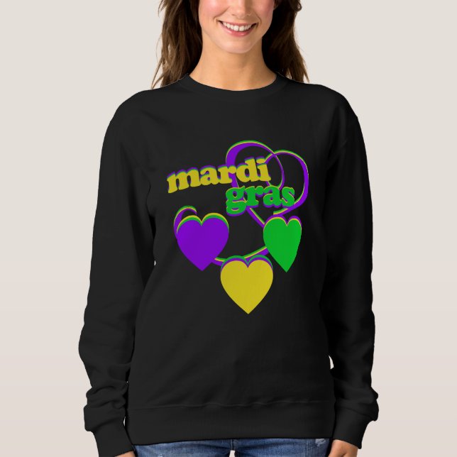 Mardi Gras Lila Gult Grönt Heart Cute Carnival T Shirt (Framsida)