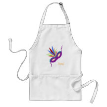Mardi Gras Lila Mask & Feathers Party Roligt Apron