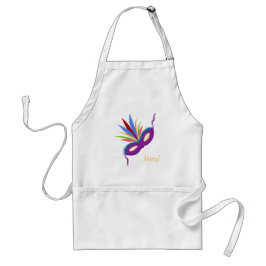 Mardi Gras Lila Mask & Feathers Party Roligt Apron Förkläde