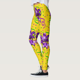 Mardi Gras Lila Mask och confetti Leggings