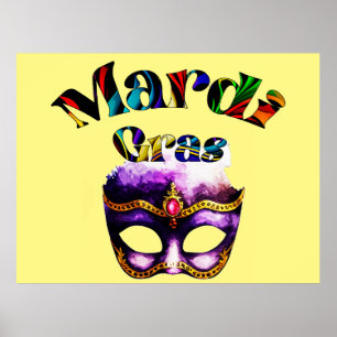 Mardi Gras - Lila Mask Tjock Tisdag New Orleans Poster