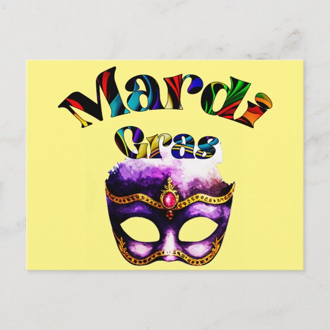 Mardi Gras - Lila Mask Tjock Tisdag New Orleans Vykort (Framsida)
