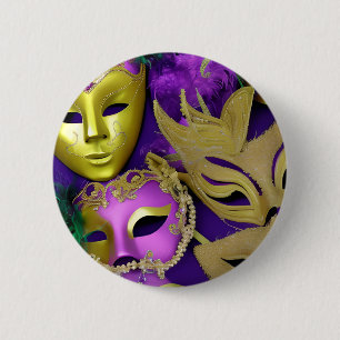 Mardi Gras Lila och Guld Masqueramasker Knapp