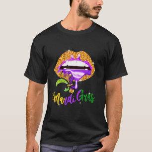 Mardi Gras Lip Biting Dibetween Shining Costume T Shirt