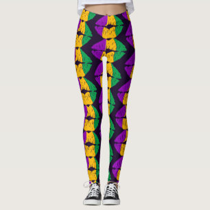 Mardi Gras Lip Färg Kiss Mönster Carnival Party Leggings