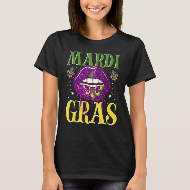 Mardi Gras Lip Fleur De Lis Carnival Costume T Shirt (Framsida)