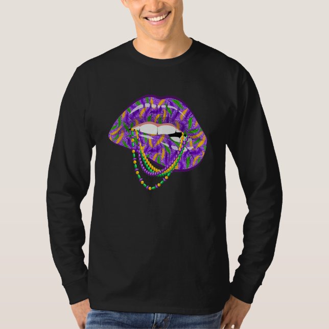 Mardi Gras Lips Fleur De Lys Fat Tuesday Parade 1 T Shirt (Framsida)