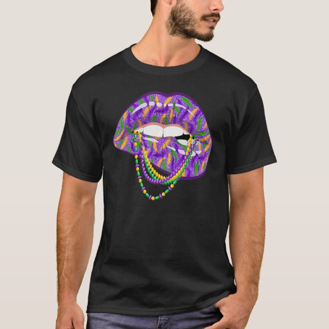 Mardi Gras Lips Fleur De Lys Fat Tuesday Parade T Shirt (Framsida)