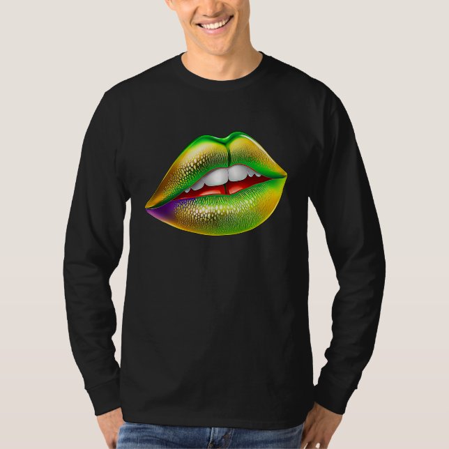 Mardi Gras Lips Green Purple & Gold  1 T Shirt (Framsida)