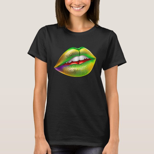 Mardi Gras Lips Green Purple & Gold  1 T Shirt (Framsida)