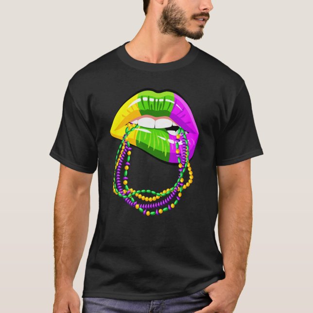 Mardi Gras Lips Queen Beads outfit for women Carni T Shirt (Framsida)