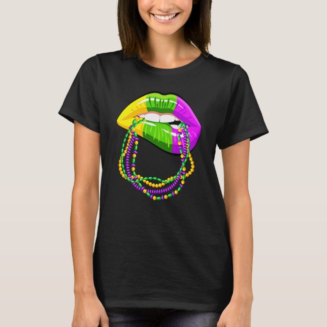 Mardi Gras Lips Queen Beads outfit for women Carni T Shirt (Framsida)