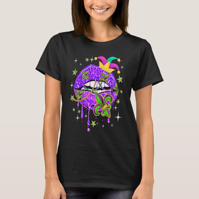 Mardi Gras Lips Queen Carnival Costume Purple & Go T Shirt (Framsida)
