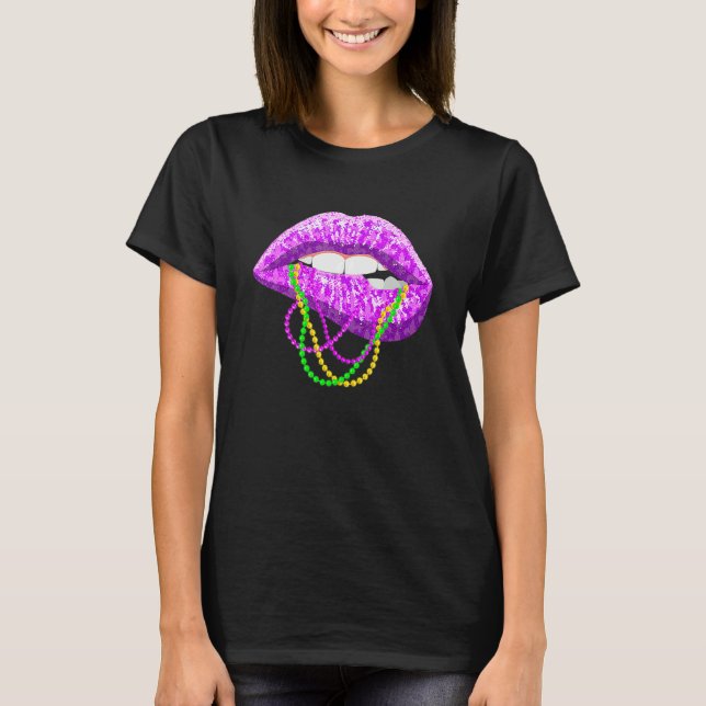 Mardi Gras Lips Women Festival Party Costume Outfi T Shirt (Framsida)