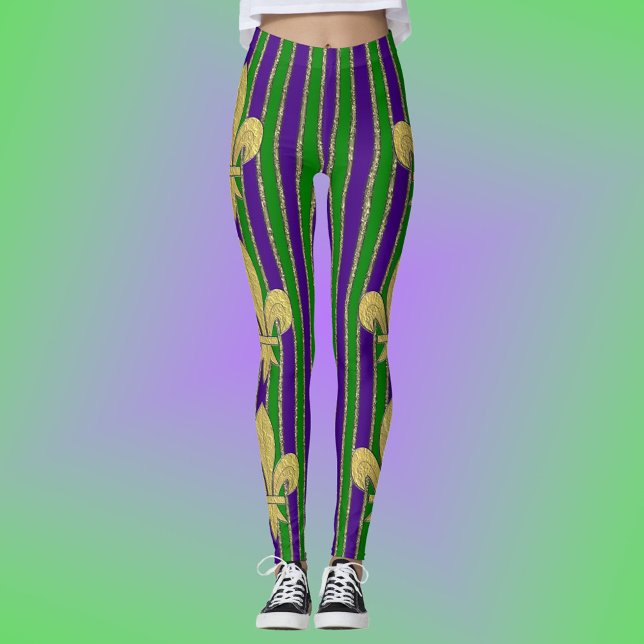 Mardi Gras Lodrät Rand & Fleur de Lys Leggings (Skapare uppladdad)