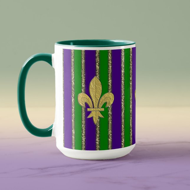 Mardi Gras Lodrät Rand & Fleur de Lys Mugg (Skapare uppladdad)