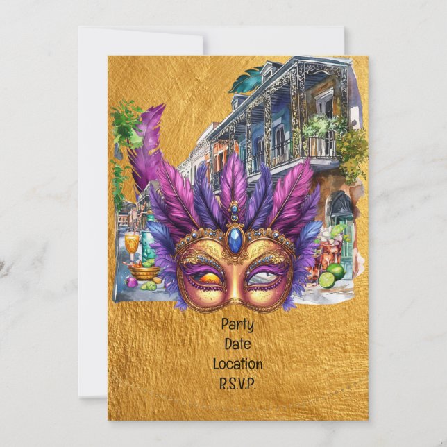 Mardi Gras Louisiana-fest Inbjudningar (Framsida)