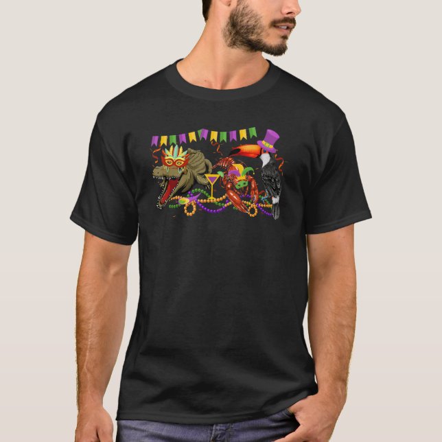 Mardi Gras Louisiana Kräftor Crokodile Pelican T Shirt (Framsida)