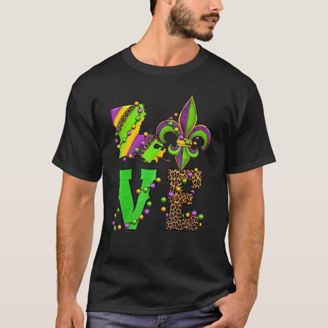 Mardi Gras Love Fleur De Lis Leopard Costume T Shirt (Framsida)