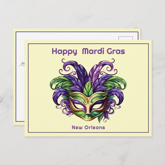 💚 💜 💛 Mardi Gras Magic Vykort (Fram/baksida)