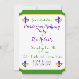 Mardi Gras MAHJONG Grön Gul Purpur Fleur de Lis Inbjudningar