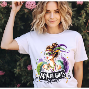 Mardi Gras Mamma Rufsiga Upphöjda Frisyr Glasögon T Shirt
