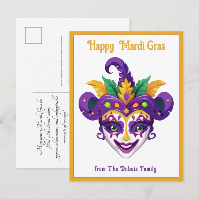 💚💜💛 Mardi Gras Mardi-kalaset Vykort (Fram/baksida)