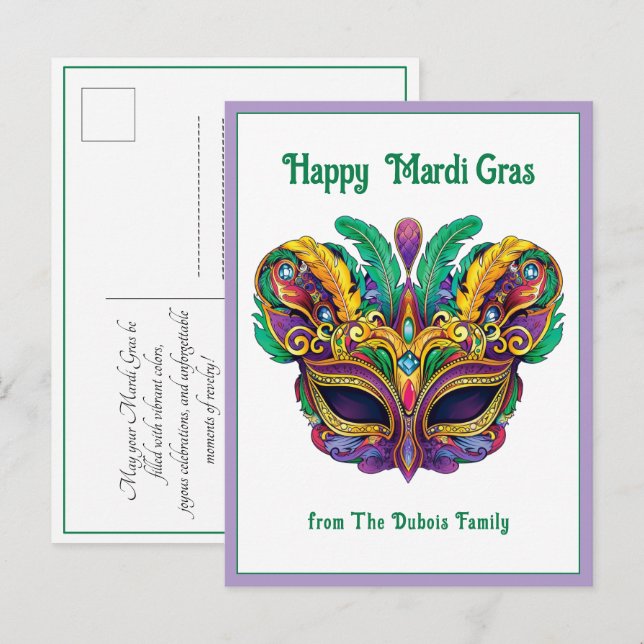 💚💜💛 Mardi Gras Mardi Magi PM-inteckning Vykort (Fram/baksida)