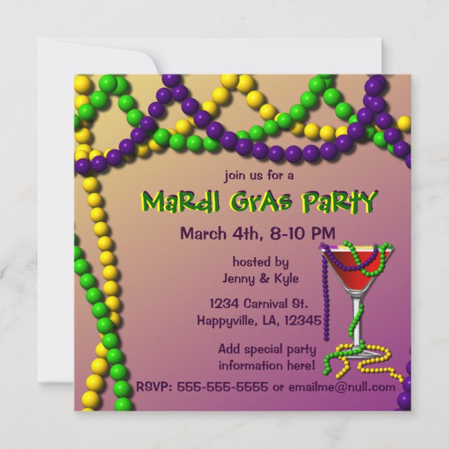 Mardi Gras Martini Inbjudningar (Framsida)