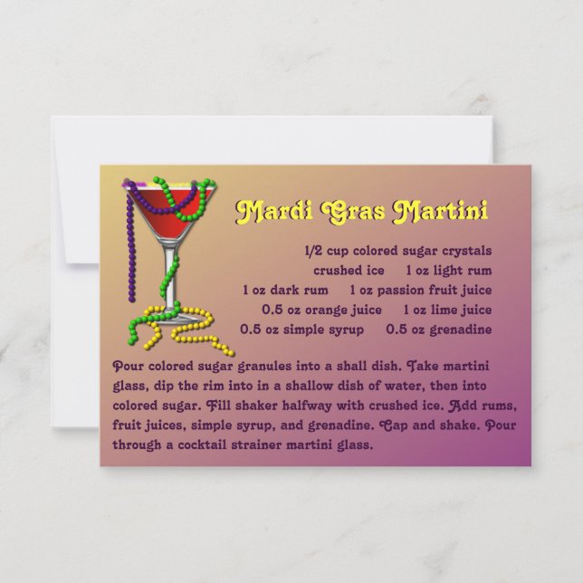 Mardi Gras Martini-receptkort (Framsida)