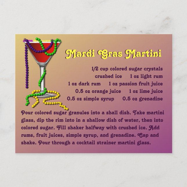 Mardi Gras Martini Recipe Vykort (Framsida)