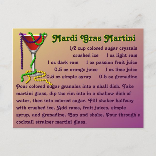 Mardi Gras Martini Vykort (Framsida)