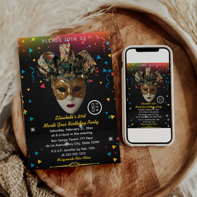 Mardi Gras Mask 21:a födelsedagen Party Inbjudningar (Skapare uppladdad)