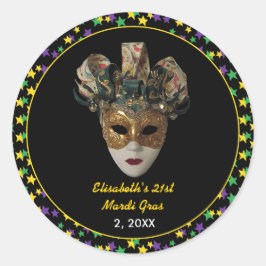 Mardi Gras Mask 21:a födelsedagen Party Runt Klistermärke