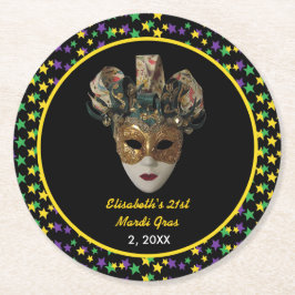 Mardi Gras Mask 21:a födelsedagen Party Underlägg Papper Rund