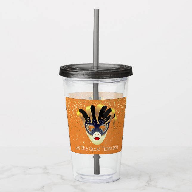 Mardi Gras Mask Acrylic Tumbler & Straw Take Away Mugg (Framsida)