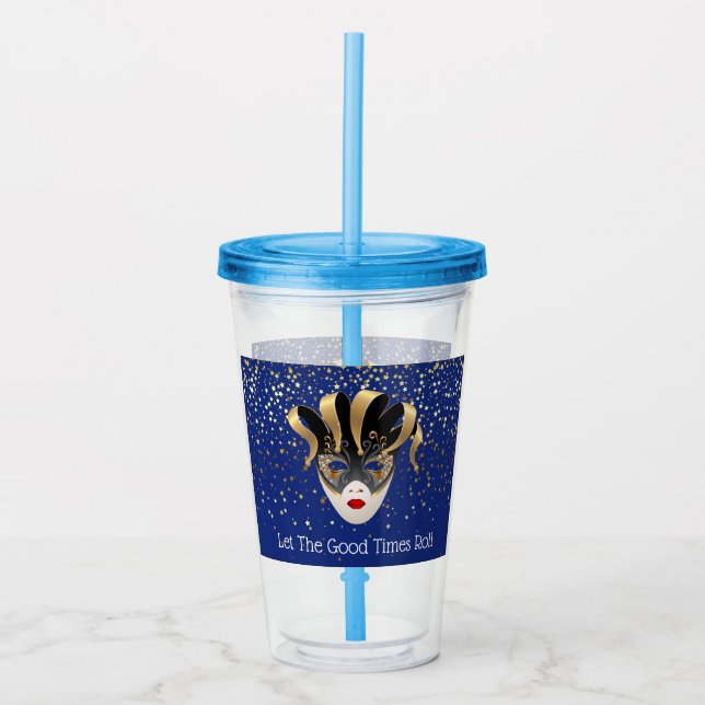 Mardi Gras Mask Acrylic Tumbler & Straw Take Away Mugg (Framsida)