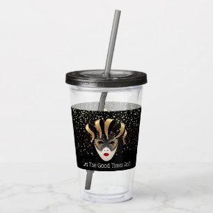 Mardi Gras Mask Acrylic Tumbler & Straw Take Away Mugg