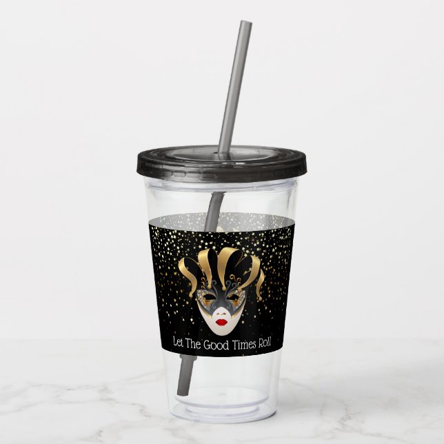 Mardi Gras Mask Acrylic Tumbler & Straw Take Away Mugg (Baksida)