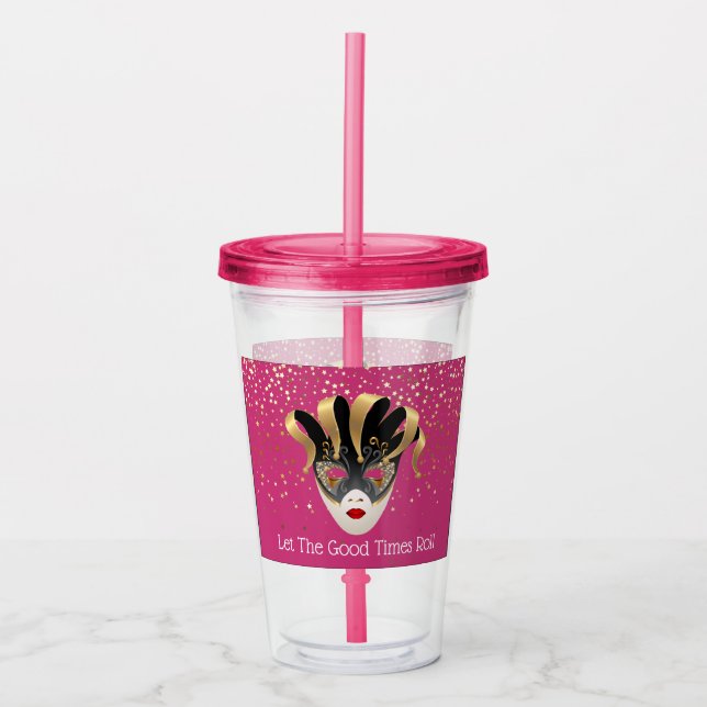 Mardi Gras Mask Acrylic Tumbler & Straw Take Away Mugg (Framsida)