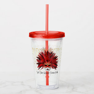 Mardi Gras Mask Acrylic Tumbler & Straw Take Away Mugg