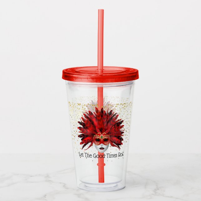 Mardi Gras Mask Acrylic Tumbler & Straw Take Away Mugg (Framsida)