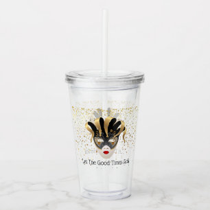 Mardi Gras Mask Acrylic Tumbler & Straw Take Away Mugg