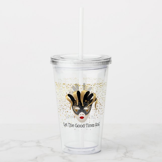 Mardi Gras Mask Acrylic Tumbler & Straw Take Away Mugg (Framsida)