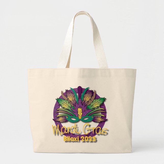 Mardi Gras Mask Bag 2025 - Biloxi, MS Jumbo Tygkasse (Framsidan)
